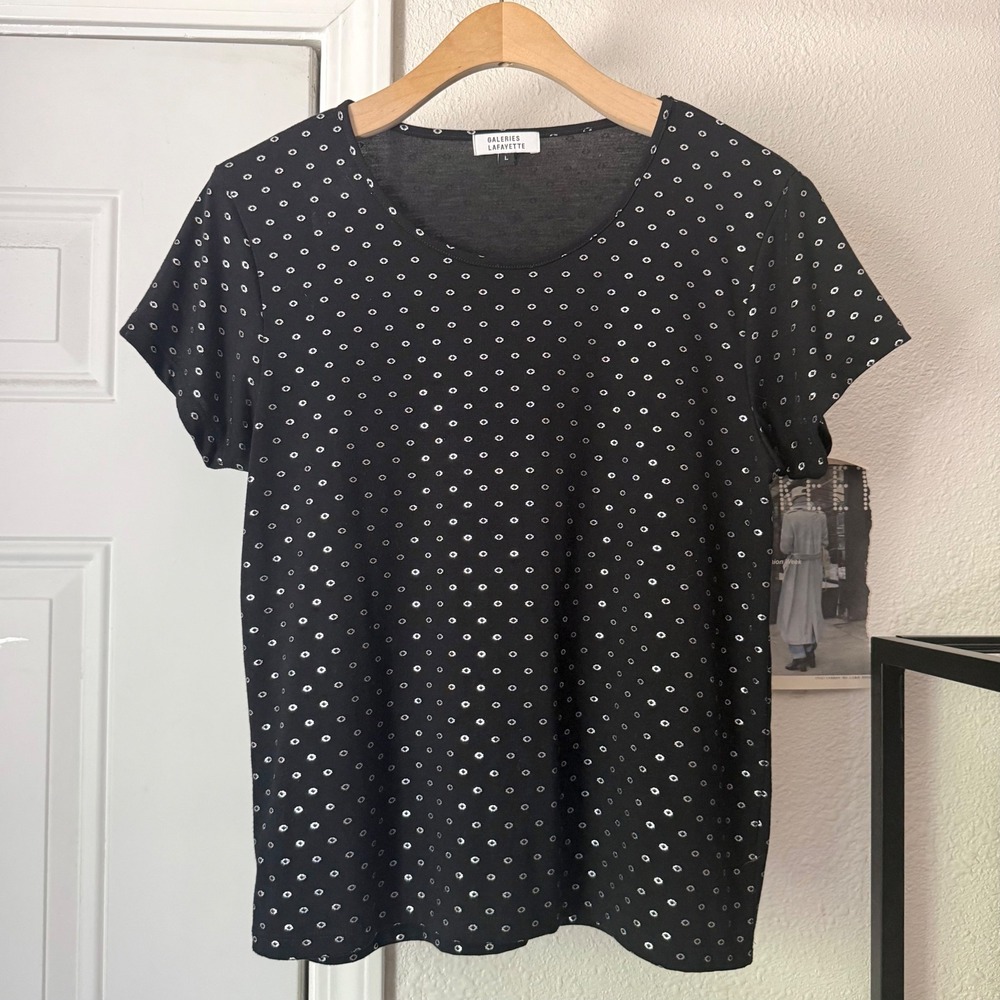 GALERIES LAFAYETTE black silver glitter boxy cropped crew tee t-shirt